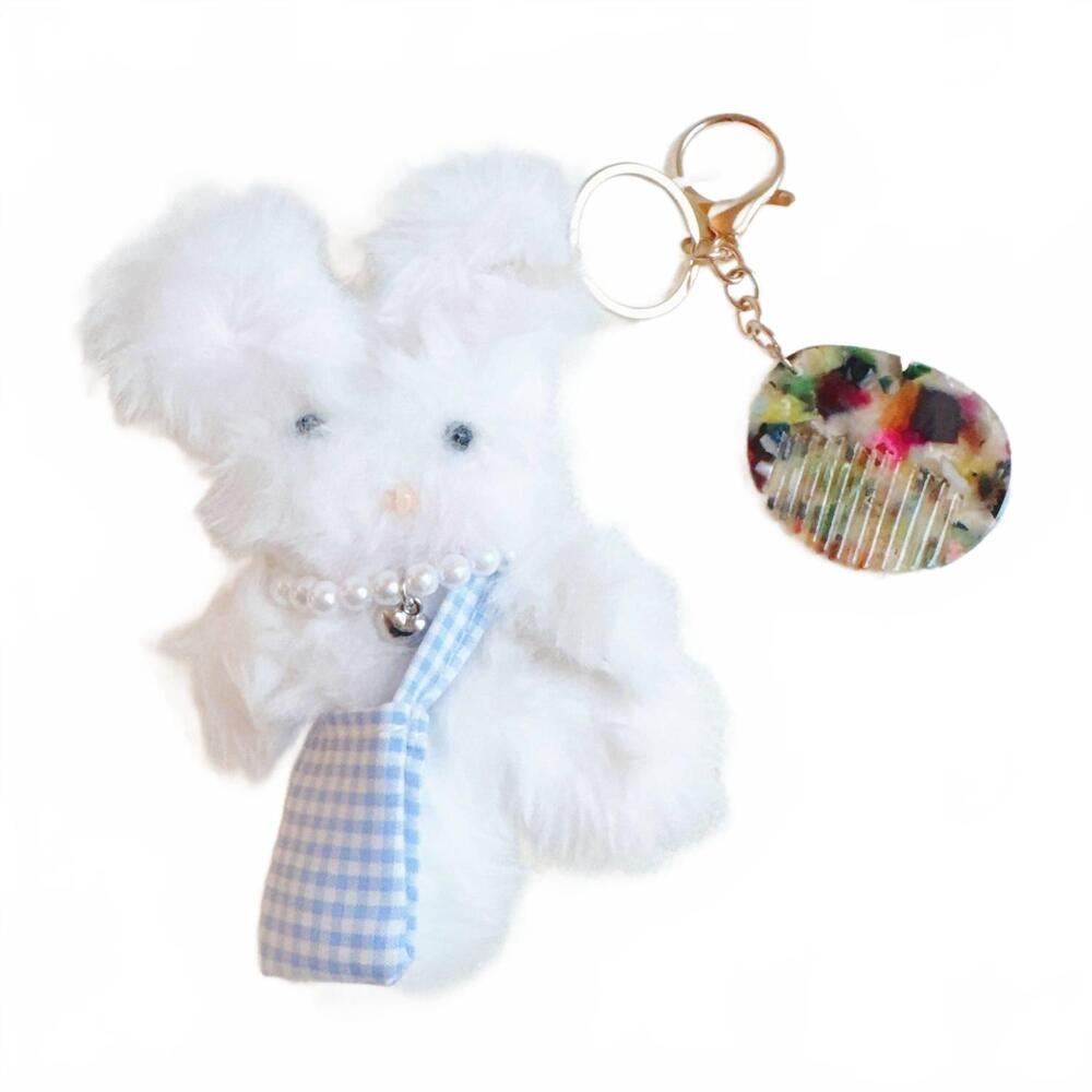 NEW ELLISON+YOUNG women's rabbit bag charm and keychain in white bunny